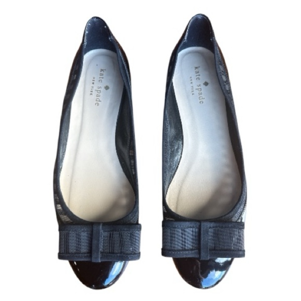 Kate Spade New York Black Patent Flats Mesh Bow Women’s Made in Italy Size: 8B